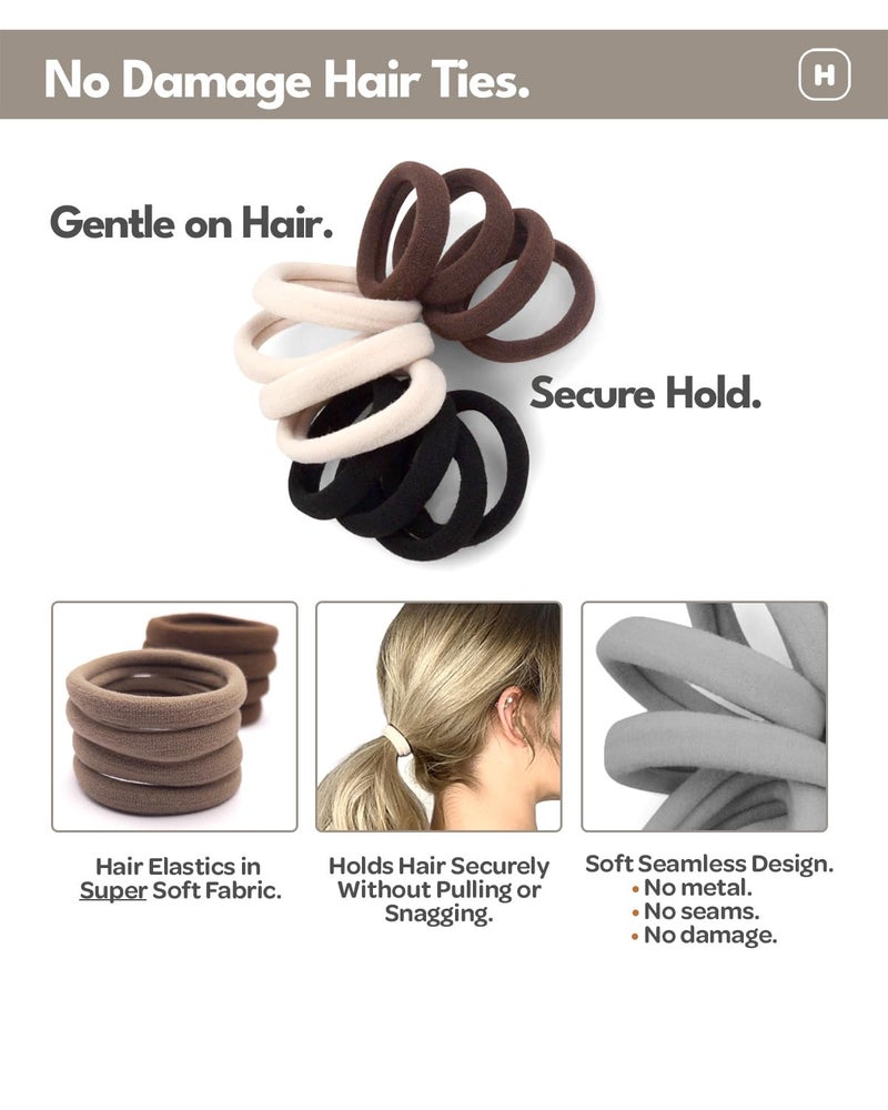 Cyndibands Seamless Hair Ties - Dark Brown - Gentle Hair Ties No Damage, Standard Size 1.5 Inch, Soft and Stretchy Nylon Fabric Ponytail Holders - 12 Count - Image 2